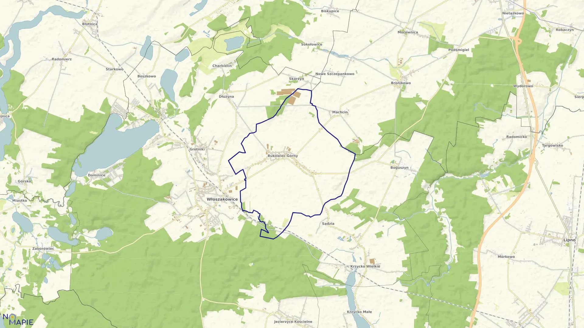Mapa obrębu Bukówiec Górny w gminie Włoszakowice