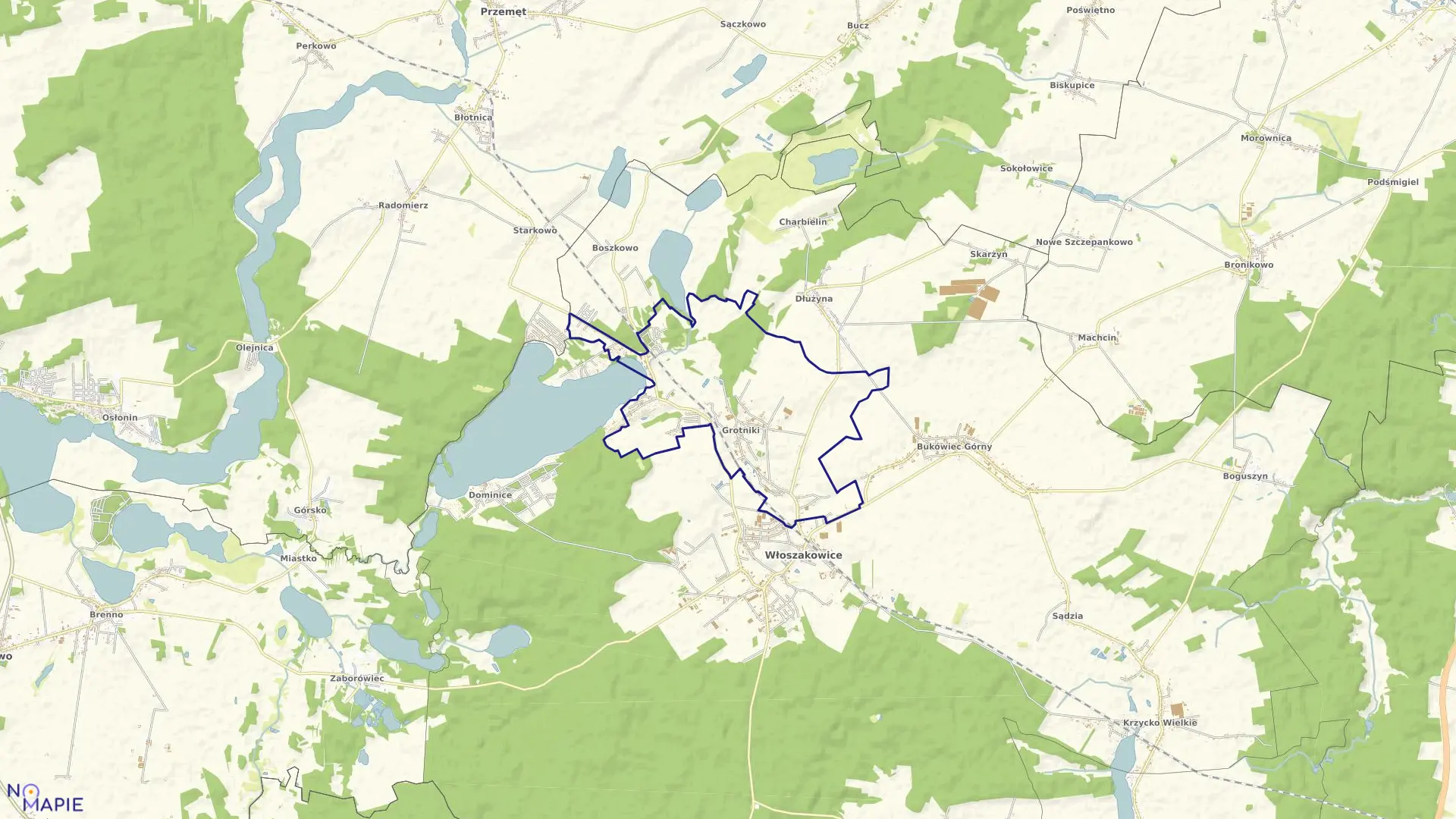 Mapa obrębu Grotniki w gminie Włoszakowice