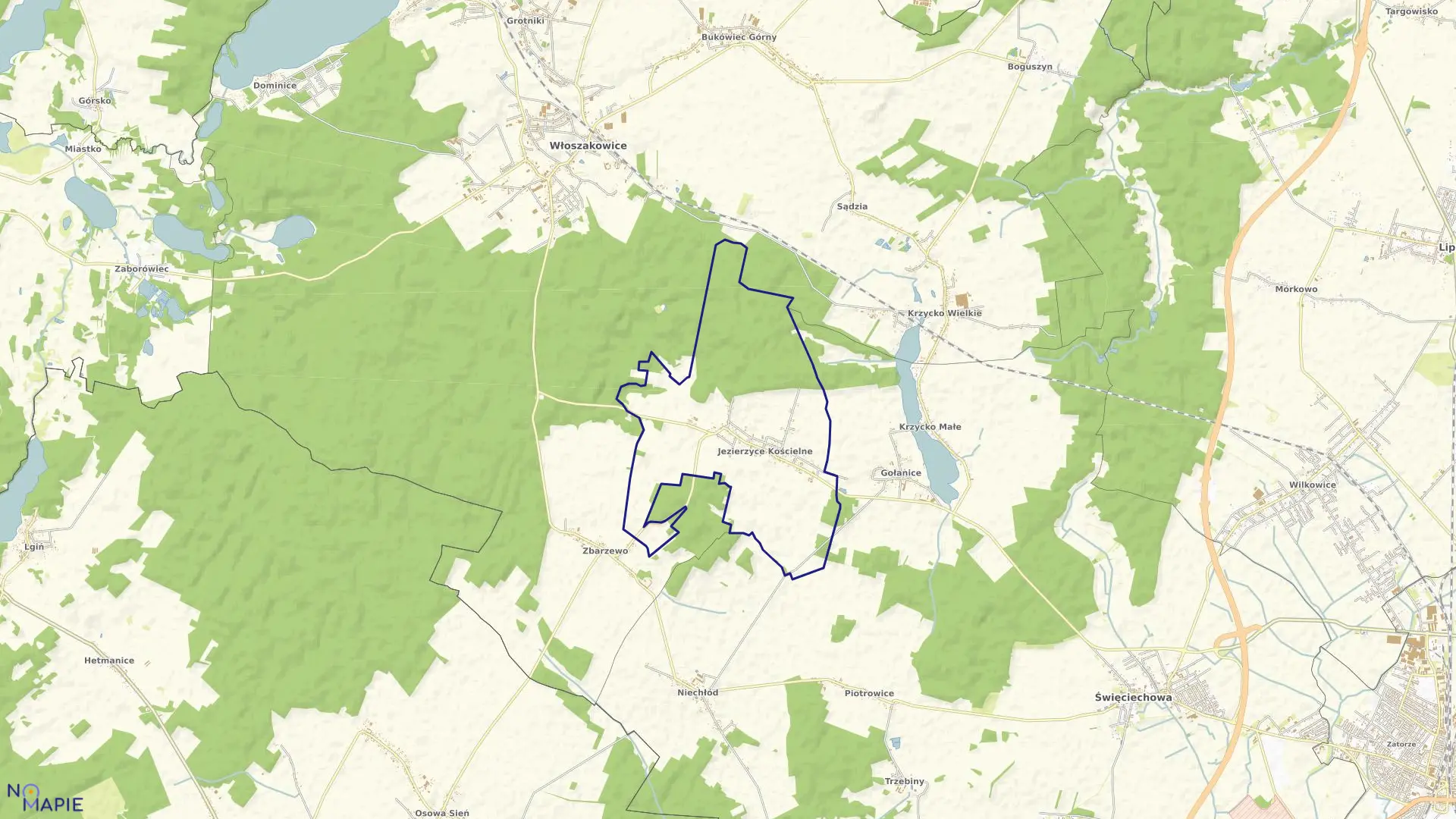 Mapa obrębu Jezierzyce Kościelne w gminie Włoszakowice
