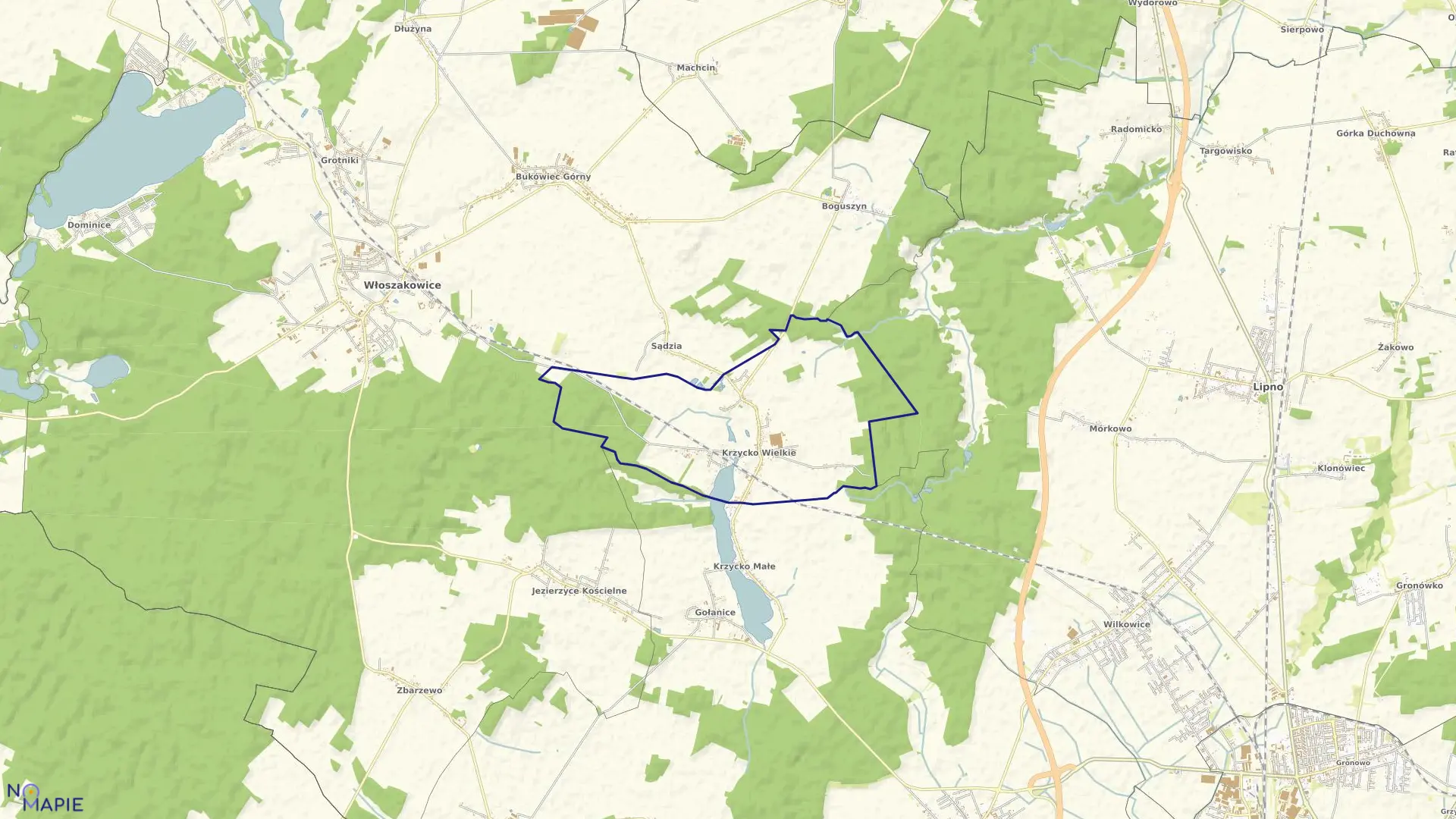 Mapa obrębu Krzycko Wielkie w gminie Włoszakowice