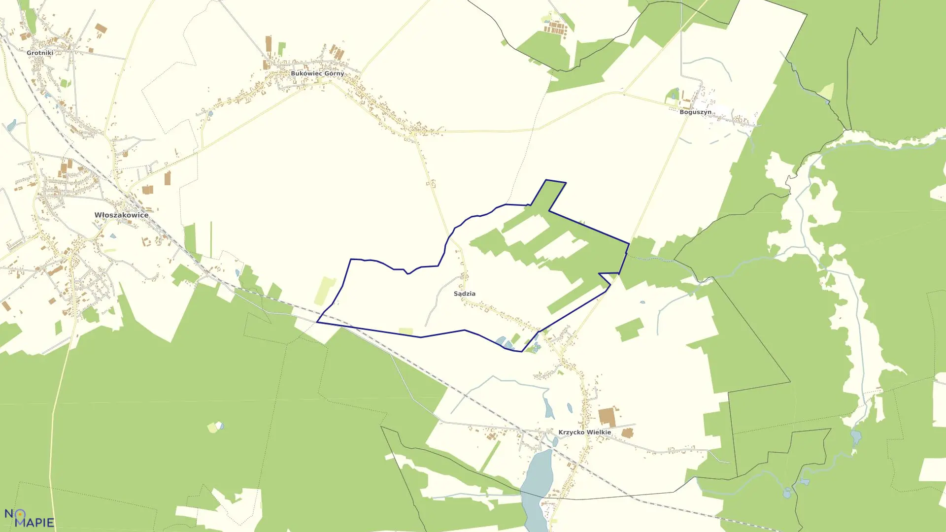 Mapa obrębu Sądzia w gminie Włoszakowice