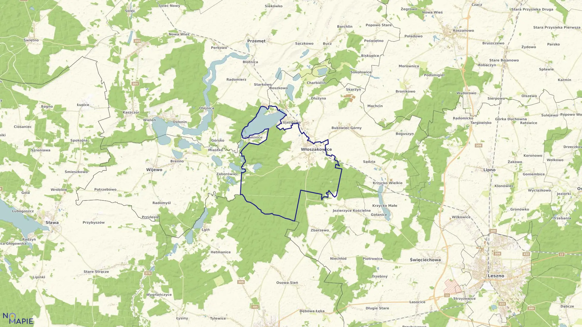 Mapa obrębu Włoszakowice w gminie Włoszakowice