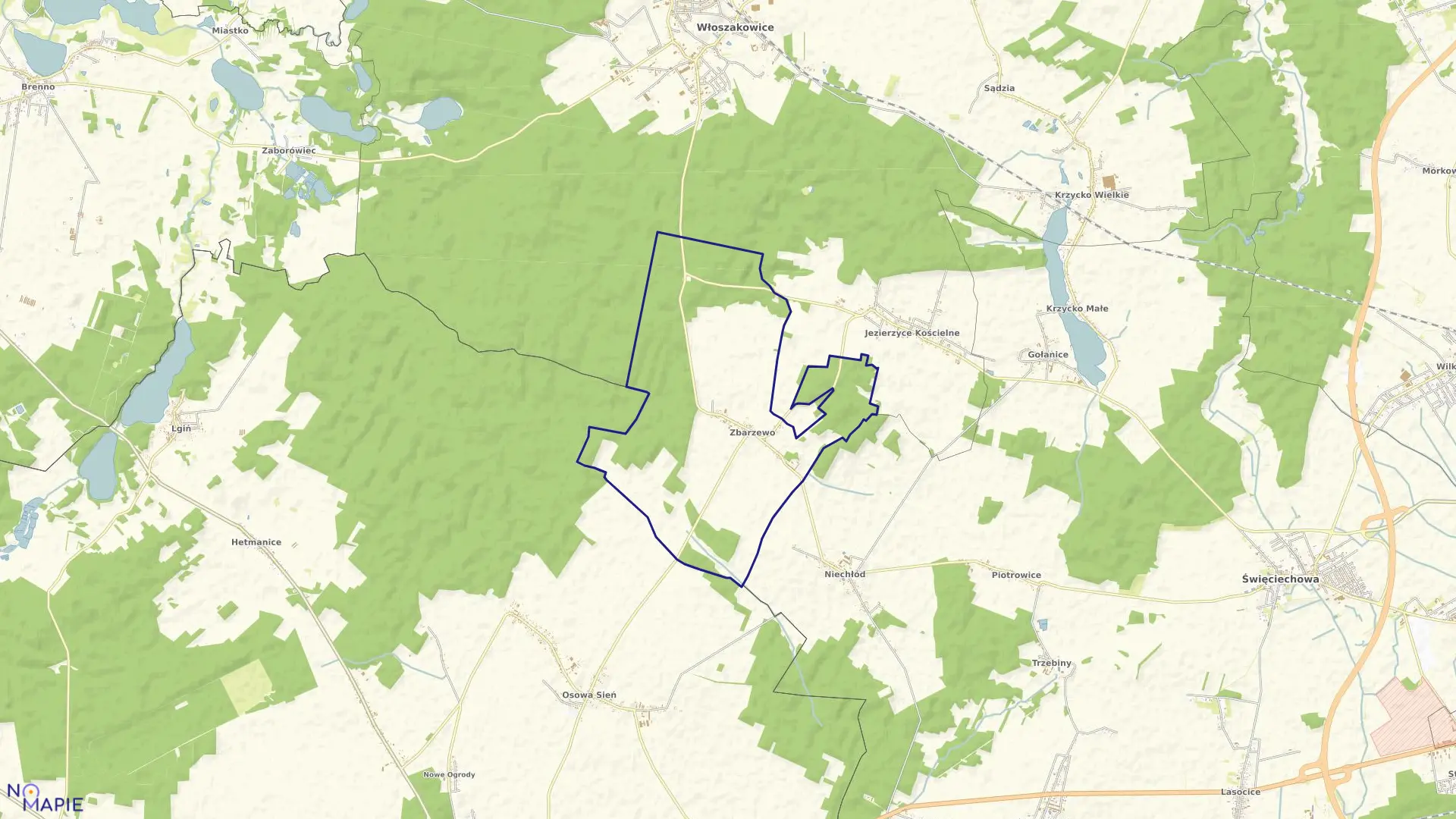 Mapa obrębu Zbarzewo w gminie Włoszakowice